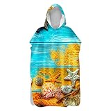 Treer Serviette Poncho Adulte Microfibre Séchage Rapide Poncho à Capuche Plage Surf, Serviette à Changement Peignoir Piscine Robe de Bain pour Homme et Femme (Conque de Planche,60x100cm)