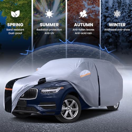Image of Multi-Layer Car Cover Custom Fit for Volvo XC90(2015-2026), 100% Waterproof All Weather for Automobiles, Gift with Towel, Heavy Duty Car Covers for Rain Sun UV Protection with Door Zipper