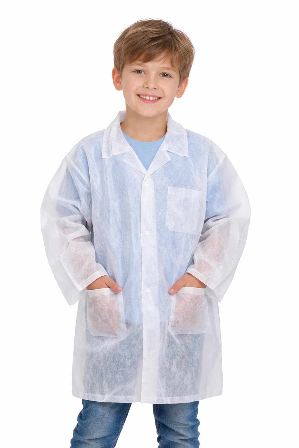 Batas Infantiles Desechables de Polipropileno TNT 35g, 6 a 10 años. Color BLANCO. 50 unidades.