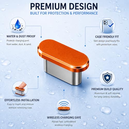 Image of Mizi USB C Dust Plug for iPhone 17 Pro Max (2 Pack) - Charging Port & Speaker Port Protector, Complete Cleaning & Maintenance Accessories - Orange