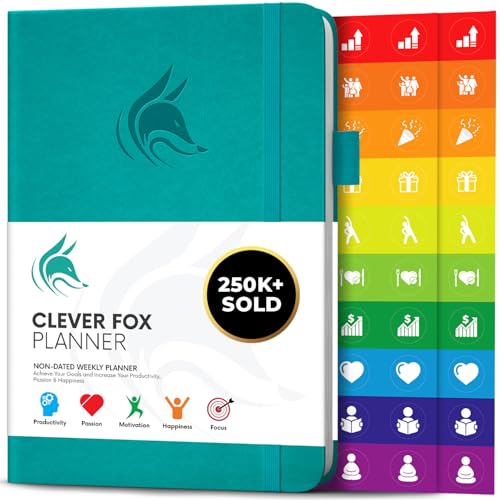 Clever Fox Planner – Undated Weekly & Monthly Planner for Productivity, Time Management & Goals – Organizer Journal – A5 (Turquoise)