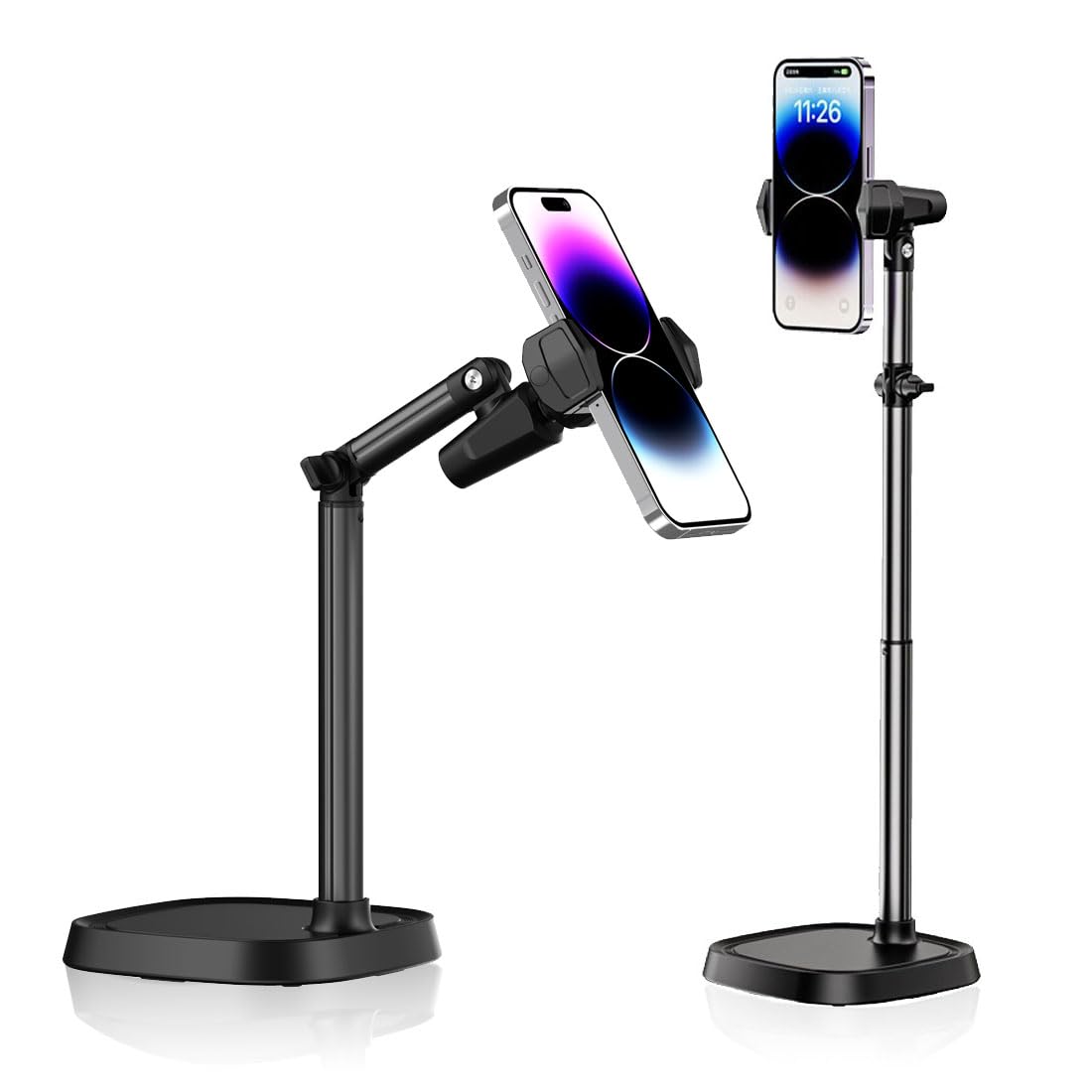 Extendable Selfie Stand 360° Rotation with Phone Holder, for 4-7" Phone/Tablet, Overhead Phone Stand for Desk, 17in Long Arm for Live Streaming/YouTube/Tiktok/Video Recording/Photography/Filming