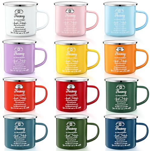 SiliFine 12 Pzs Juego de Tazas para Enfermeras 12 oz Esmaltado miniatura 1