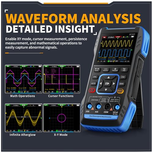 DEWIN Oszilloskop Multimeter, 2C53T Multifunktional 3-in-1 Oszilloskop Multimeter Signalgenerator Oscilloscope 2 Kanal 50MHz Bandbreite 250MS/s Abtastrate