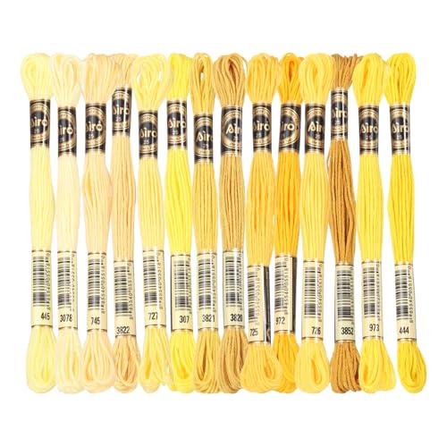 Image of PATIKIL 14 Skeins Embroidery Floss, Polyester Embroidery Threads Bracelets String for Cross-Stitch Hand Embroidery, Multicolored Yellow