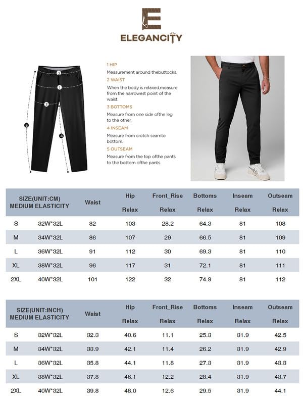 Elegancity Chino Hosen Herren Schwarz Freizeithose Regular Fit Funktionshose Wasserdicht Business Anzughose M