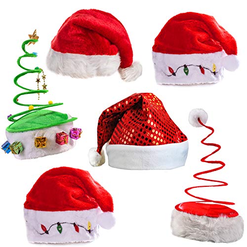 Funny Party Hats Christmas Hats - Santa Hat - 6 Pack - Elf Hat - Coil Santa Hat - Christmas Photo Booth - Reindeer Antlers Red
