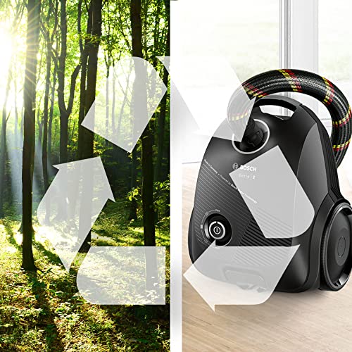 Bosch Staubsauger mit Beutel Serie 2 BGDS2CHAMP, Bodenstaubsauger, nachhaltig, aus Recyclingmaterial, Hygiene-Filter, 10 Jahre Motorgarantie, kompakt, leistungsstark, Made in Germany, 600 W, schwarz – Bild 4