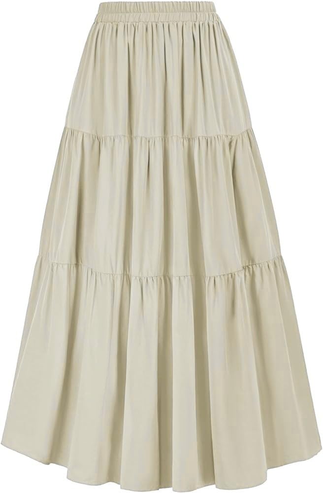 Faux Crepe Ruffle Maxi Skirt, Adjustable Waist, Tiered Hem