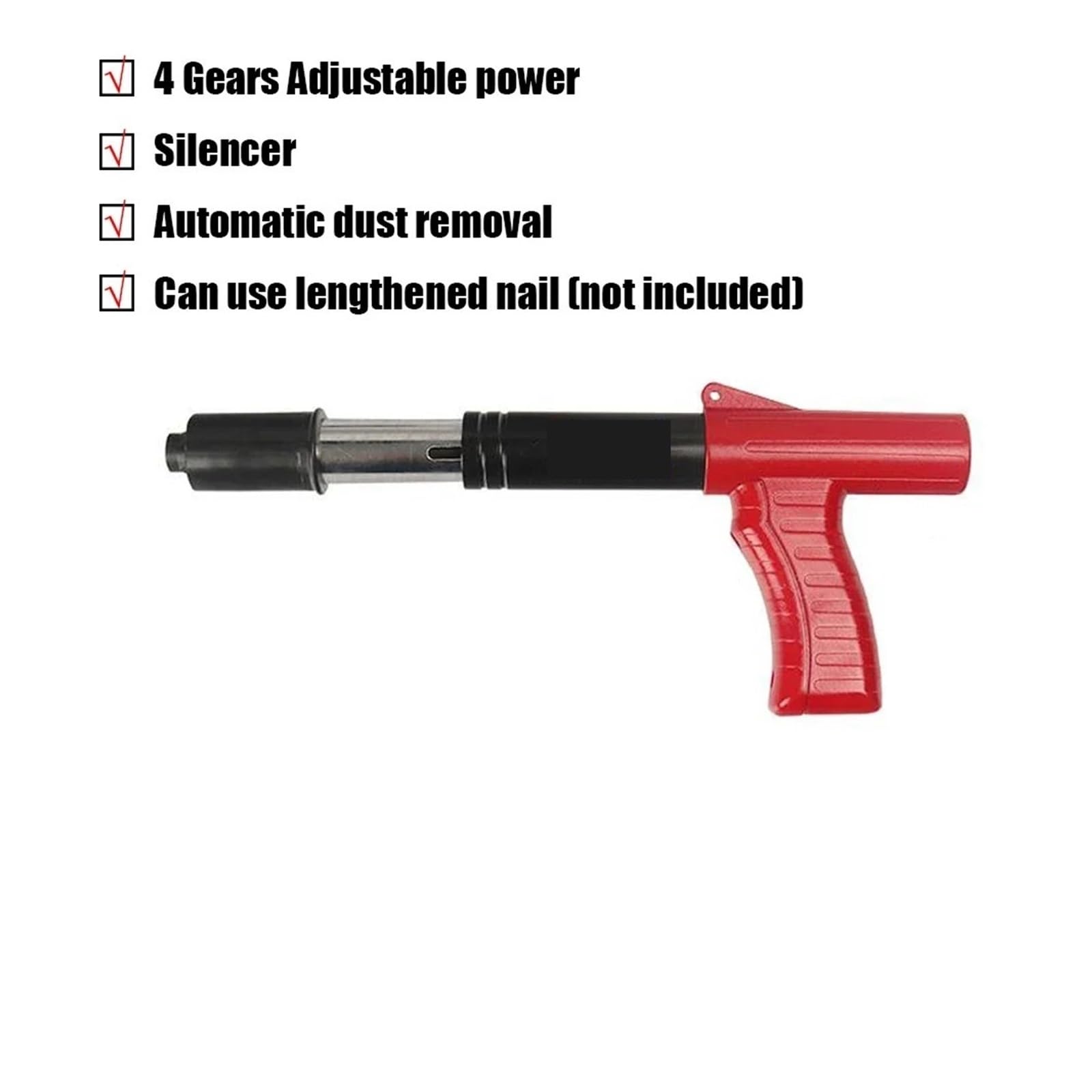 Miniaturowy Pistolet Do Gwoździ Stalowych, Narzędzie Nitowania, Regulowany Tłumik Mocy, Automatyczne Mocowania Ścian Żużlowych Obróbki Otworów Sufitowych Silna Penetracja(4 Gear Red Bag Pack)