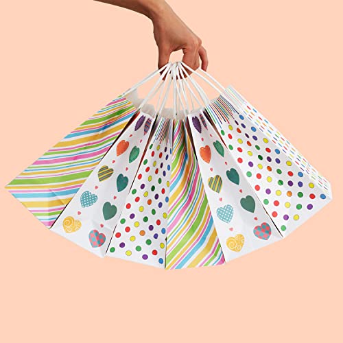 Bekoetoz 40 PCS White Kraft Paper Bags With Handles 10.6 * 8.3 * 4.3 Inch Bulk Gift Bags For Birthdays,Weddings,Baby Showers,Party Favor,Goodie Bags(Medium,Dots)