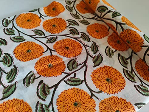 Image of Floral Printed Cotton Fabric Cloth Hand Block Print Fabric Women Material Running Jaipuri Hand Block Printed Women Dress Material Kurtis Natural 44 inch Inches Width 2.5 Meter (Pattern 13)