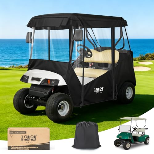 10L0L 2 Passenger Golf Cart Enclosure -61 Roof Fit Universal for EZGO TXT RXV & Club Car DS Precedent Tempo with Side Mirror Openings Waterproof 600D Rain Cover Transparent Tail Light Panel