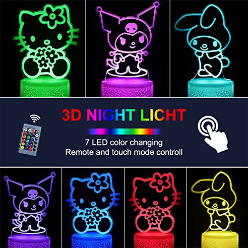 Image of sunduck Pink Kitty Acrylic Night Light with Corded Control- Dreamy Girls Room Decor, Perfect Birthday /Christmas Gift for Kids, Unique Holiday Present (Kitty3PC)