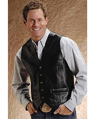 MENS BLACK LEATHER WESTERN VEST WITH YOKES2