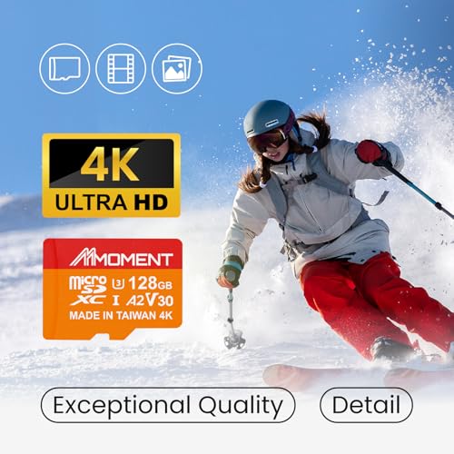 Image of MMOMENT MM23 128GB Micro SDXC Card, A2, UHS-I, U3, V30, Class 10 Compatible, Read Up to 160 MB /s, Write Up to 100 MB /s, SD Adapter Included