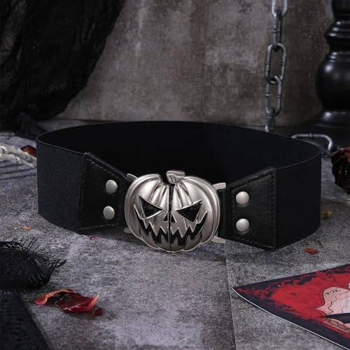 Halloween Wide Elastic Belt, Elastic Waist Cincher, Silver Split Buckle Fastening, Fashion Accessory for Dress Up, Cosplay,3