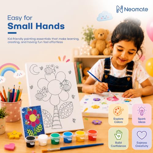 Image of Neomate Canvas Painting Kit for Kids | DIY Painting Set with 1 Printed Canvas, 6 Acrylic Paint Pots & Brush | Art and Craft Kit, Paint Kit for Kids, Birthday Gift, Return Gift, Creative Activity Set
