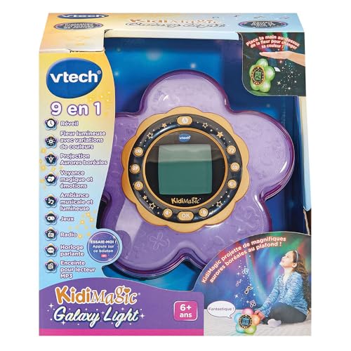 VTech - KidiMagic Galaxy Light Violet, Radio Réveil Enfant 9 en 1 avec Effets Lumineux, Projection d'Aurores Boréales au Plafond, Enceinte, Jeux, Cadeau Enfant de 6 Ans à 12 Ans - Contenu en Français
