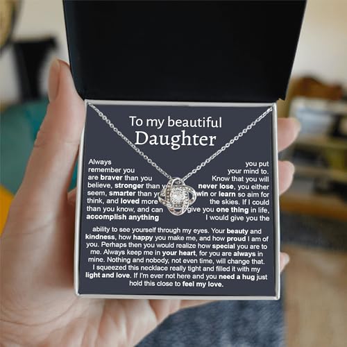 To My Beautiful Daughter Necklace, Daughter Necklace From Mom With Luxury Box, Daughter Gift From Mom, Daughter Birthday Gifts From Mom, Love Knot Necklace For Daughter, Mother Daughter Necklace3