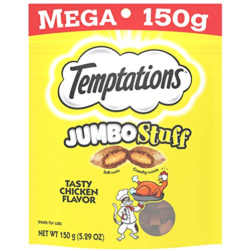 TEMPTATIONS Jumbo Stuff Crunchy and Soft Cat Treats Tasty Chicken Flavor, 5.3 oz. Pouch