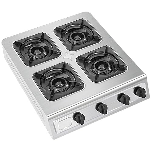 Cocina de gas, estufa de catering resistente de 4 agujeros, quemador de anillo de ebulliciÃ³n de GLP de hierro fundido con vÃ¡lvulas de seguridad y apagado automÃ¡tico