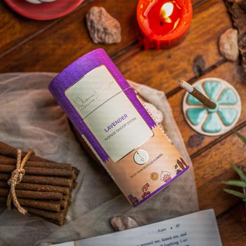 Image of Nirmalaya Premium Lavender Bambooless Dhoop Sticks (40 Sticks) with Ceramic Stand Sacred Temple Flower | 100% Charcoal-Free | for Pooja, Meditation, Yoga & Home Fragrance