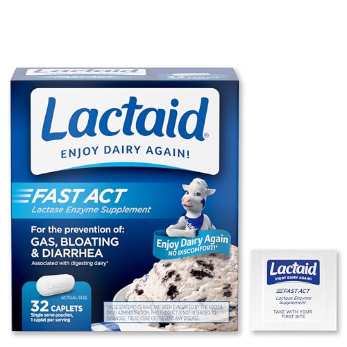 Image of Lactaid Fast Act Lactose Intolerance Relief Caplets with Lactase Enzyme to Prevent Gas, Bloating & Diarrhea Due to Lactose Sensitivity, Ideal for Travel & On-the-Go, 32 Packs of 1-Count