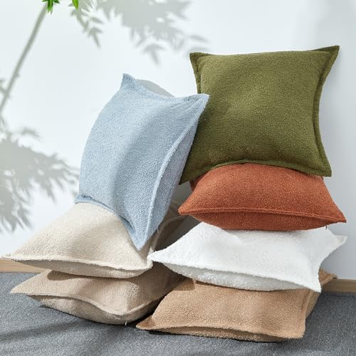 Dfxsz Olive Green Color Simple Imitation Lamb Wool Loop Yarn Texture Throw Pillow Covers 18X18 Inch Set Of 2 Decorative Couch Cushion Case For Chair Sofa Bedroom Living Room Home Decor thumb #3