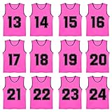 TOPTIE Numbered/Blank Scrimmage Team Practice Mesh Jerseys Vests Pinnies (12-Pack)-Hot Pink (#13 to...