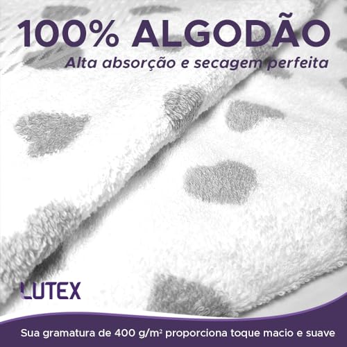 Jogo de Banho e Rosto Dohler Prisma 100% Algodão 2 Peças - Coração Bolinha Poá Toalha Macia Grossa (