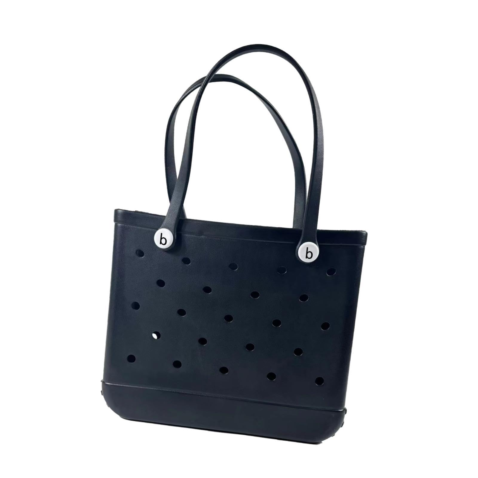 Washable Tote Bag Handbag Travel Bag with Holes Easy to Clean Beach Bag Black-image-40
