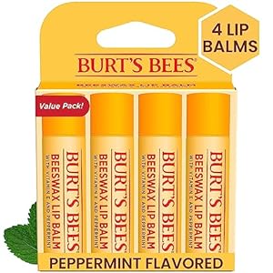 Burt’s Bees Beeswax Lip Balm, Lip Moisturizer With Responsibly Sourced Beeswax, Tint-Free, Natural Conditioning Lip Treatment, 4 Tubes, 0.15 oz.