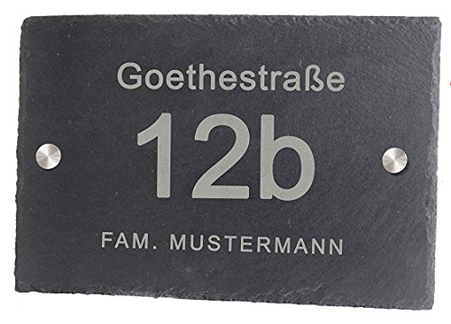 Feiner-Tropfen Hausnummer Schiefer Gravur BK schwarz anthrazit Edel-Abstandshalter 30x20 Cover