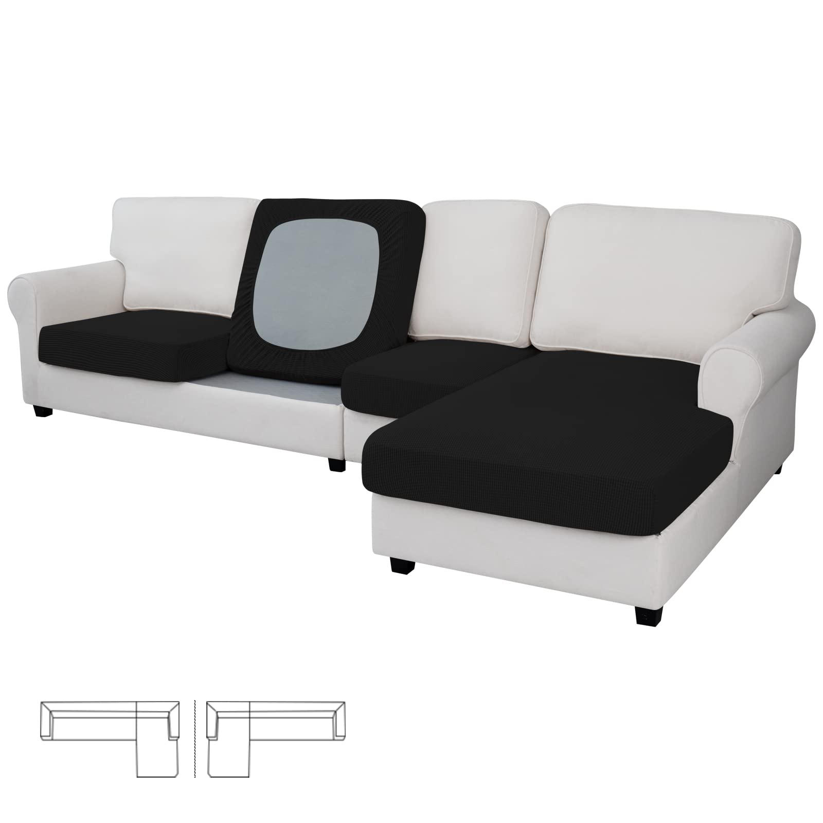 Easy-Going Stretch 4 Pieces Couch Cushion Covers for Sectional Sofa L Shape