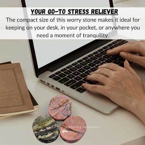 Image of Amazing Gemstone Rhodonite Worry Stone - Pink Crystal for Stress Relief & Meditation