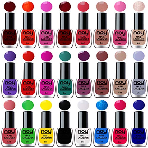 Noy Shine Paint Polish Bulk Opaque Nail Lacquer Glossy Finish (Violet, Brown, Nude, Light Grey, Dark Wine, Orange, Pink And Many More, 144 Ml) – Combo Set Of 24