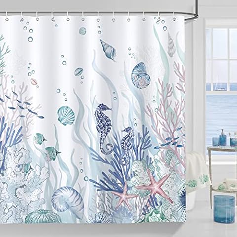 Bonhause Nautical Coastal Shower Curtain Cover
