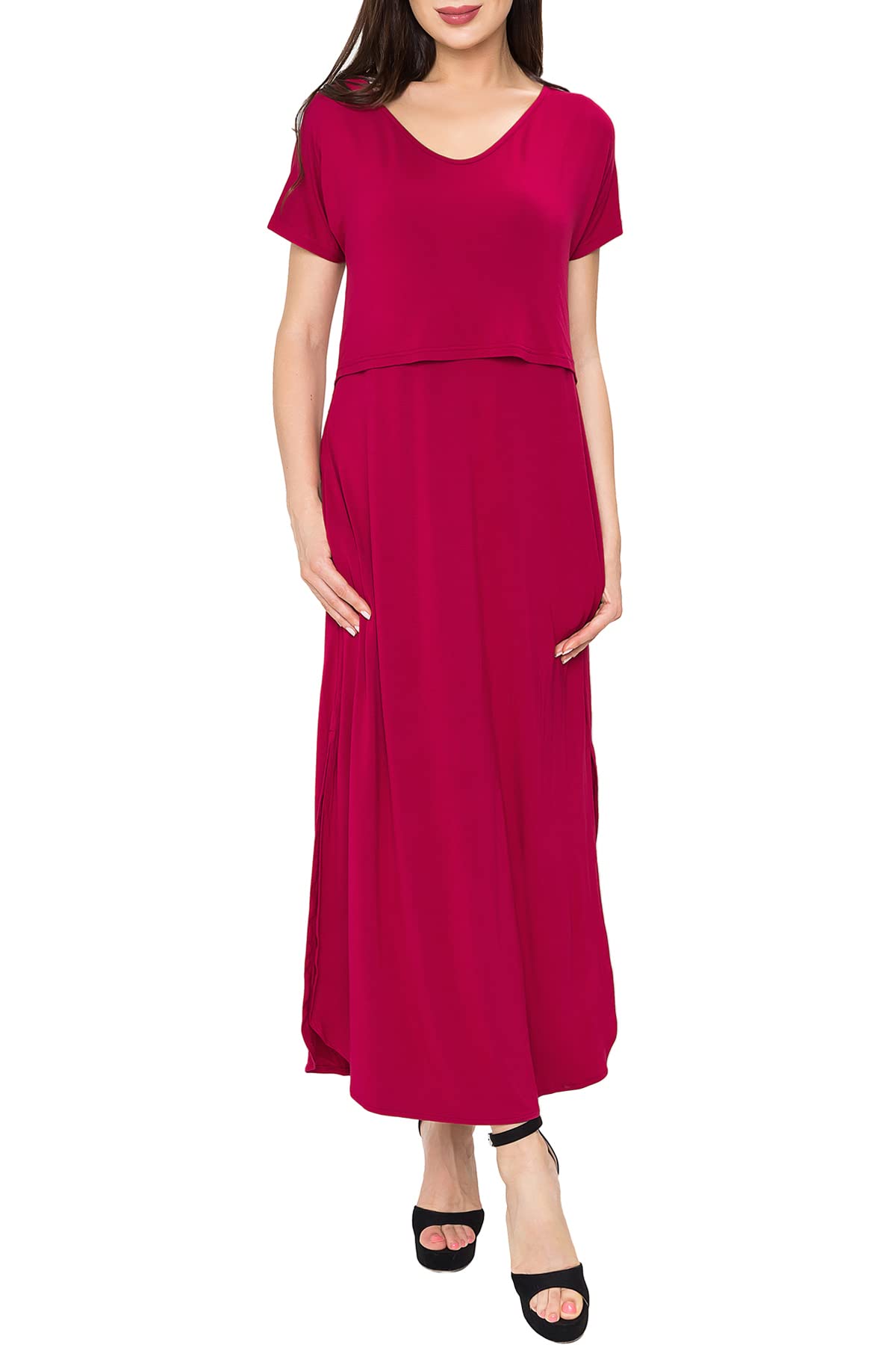 Smallshow Vestido De Lactancia para Mujer Vestido Largo Split Dress De Maternidad