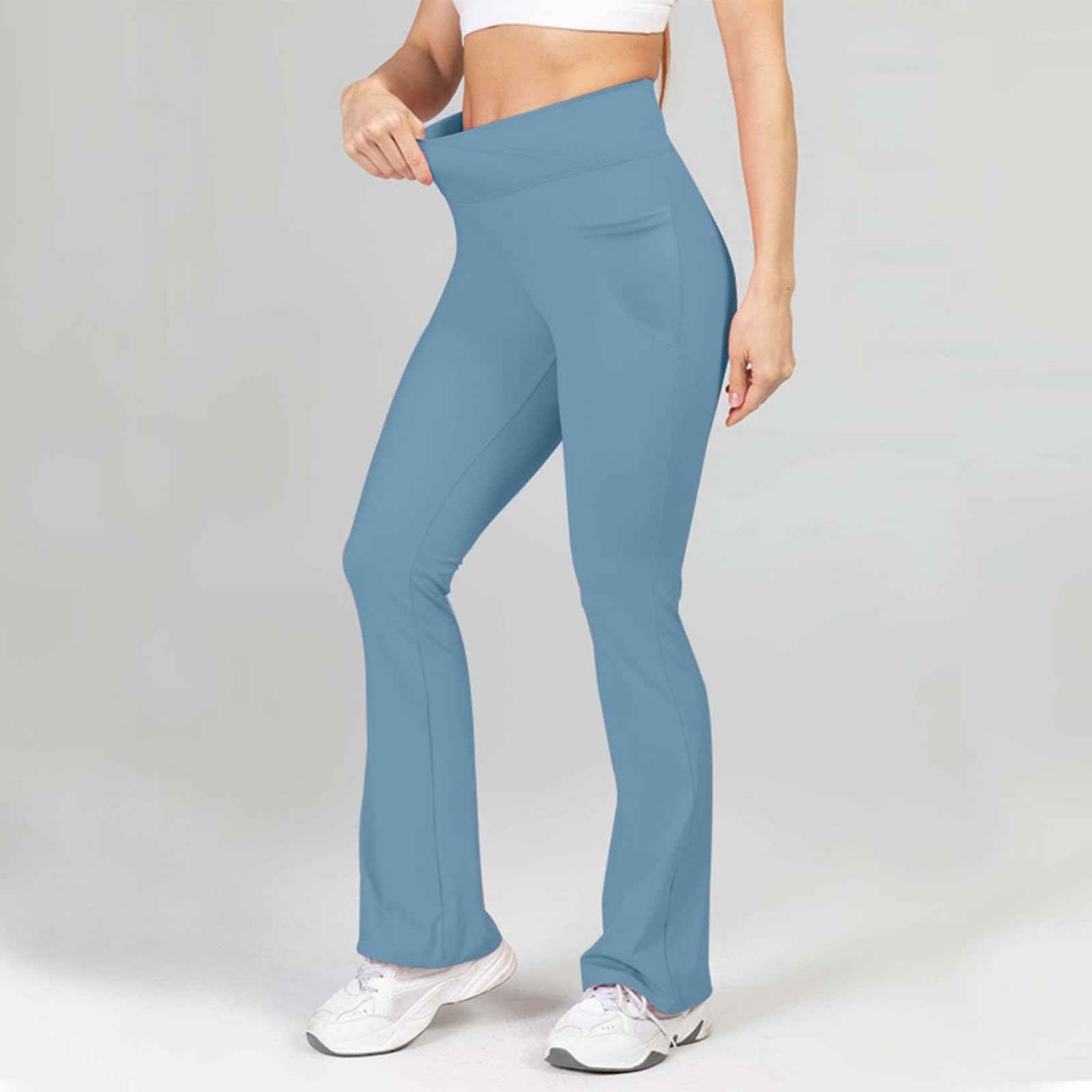 XAIODRAGONSKY Flare Leggings for Women with Pockets Crossover High Waisted Bootcut Yoga Pants-Tummy Control Bell Bottom Leggings Lake Blue