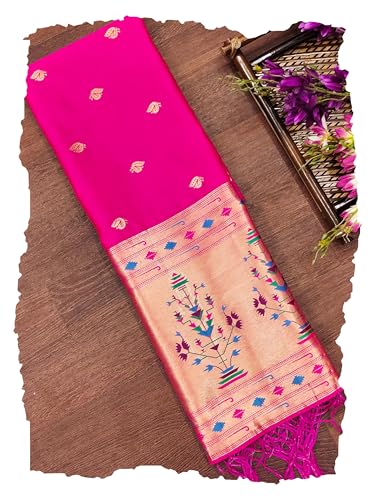 Image of DEVANGI Women's Woven Paithani Banarasi Silk Dupatta /Chunni For Women, Floral Print 1 Meter Wide and 2.3 Meter Length Printed Designer Dupatta /Chunni For Girls