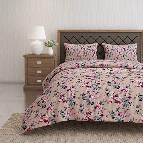 Image of Swayam Pure Cotton Double Bedsheet with 2 Pillow Covers | Size 90 x 100 inch | 160 TC | Floral Design | Soft Breathable Bed Sheet | Comfortable & Durable for Bedroom - Beige