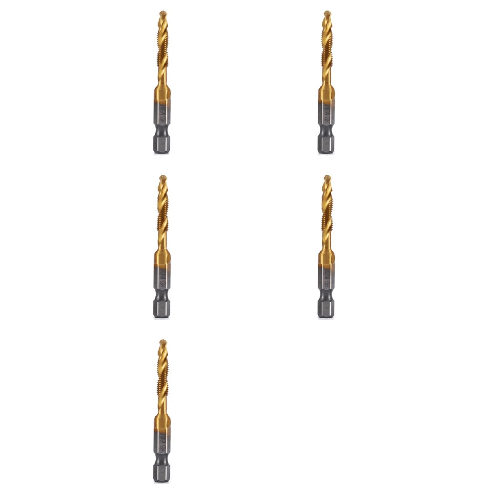 Jnchdghwa As Shown 5Pcs M5x0.8mm Hex Shank Titanium Plated Hss Thread Metric Tap Drill Bits Machine Compound Tap Open
