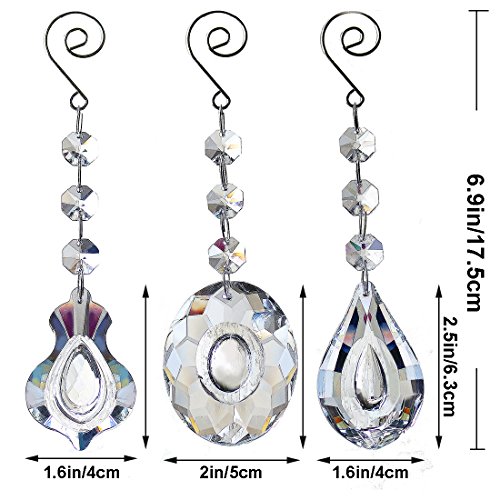 H&D 63mm Clear Crystal Chandelier Prisms Teardrop Glass Pendants Beads Loquat Violin Oval Shape Crystal Pendant,Pack of 3