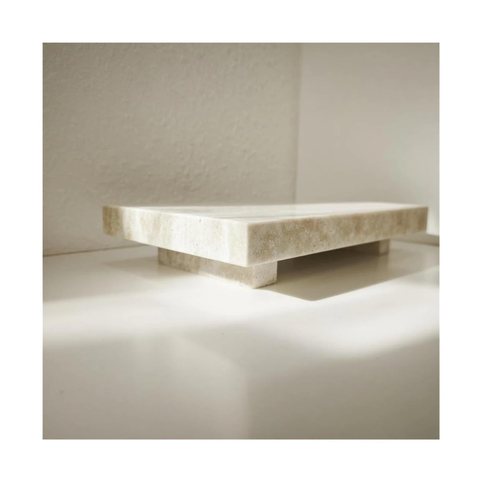 Bathroom Stone Tray Natural Marble Pedestal Stand Versatile Soap,Jewelry Tray Organizer for Bathroom, Vanity tray, Home Decor, Travertine Stone