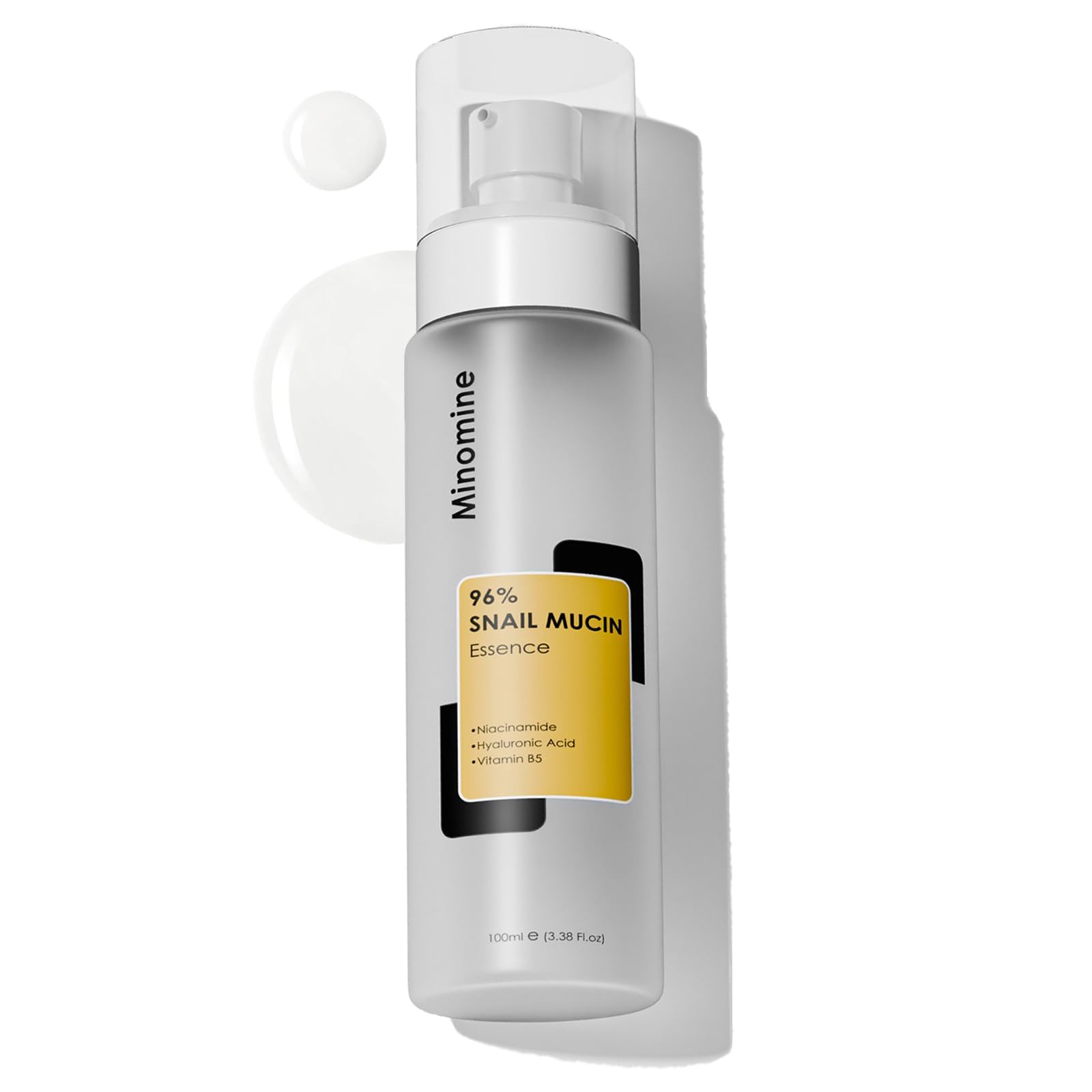 Minomine 96% Snail Mucin Power Essence | Lightweight Face Gel Serum with Niacinamide, Hyaluronic acid & Vitamin B5 | Deep Hydration, Brightens Skin Tone & Skin Barrier Repair | All Skin Types, 100ml