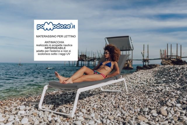 pomodone Cuscino per Lettino Prendisole Grigio in ecopelle 58x180cm - Materassino Mare Idrorepellente e Resistente ai Raggi UV, Ideale per Esterni e Giardino