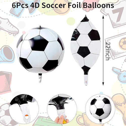 Image of 22 Inch 4D Soccer Foil Balloons, 6Pcs Soccer Party Decorations Football Shape Mylar Foil Balloons Sport Decor for Boys Kids Soccer Ball Fans Theme Birthday Party Decorations Supplies