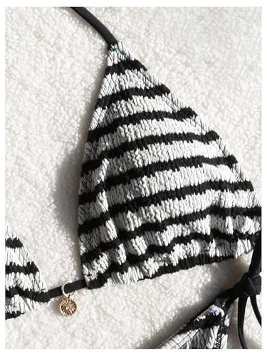SOLY HUX Women's Striped Swimsuit Halter Triangle String Bikini Set Tie Side Two Piece Bathing Suit3