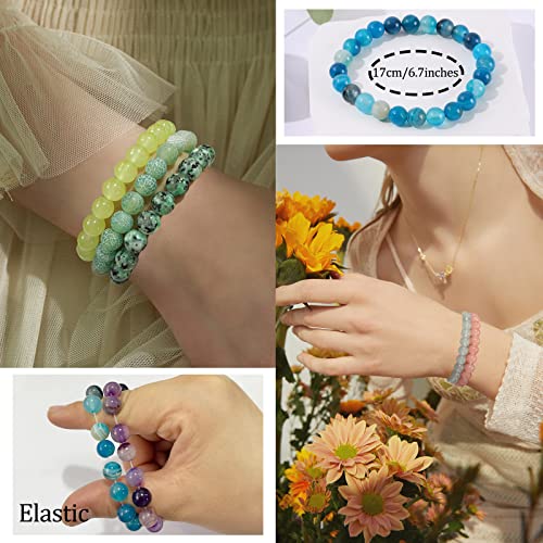 WAINIS 18PCS 8mm Semi-precious Beaded Bracelets for Women Multicolor Elastic Stretch Crystal Glass Bracelet2